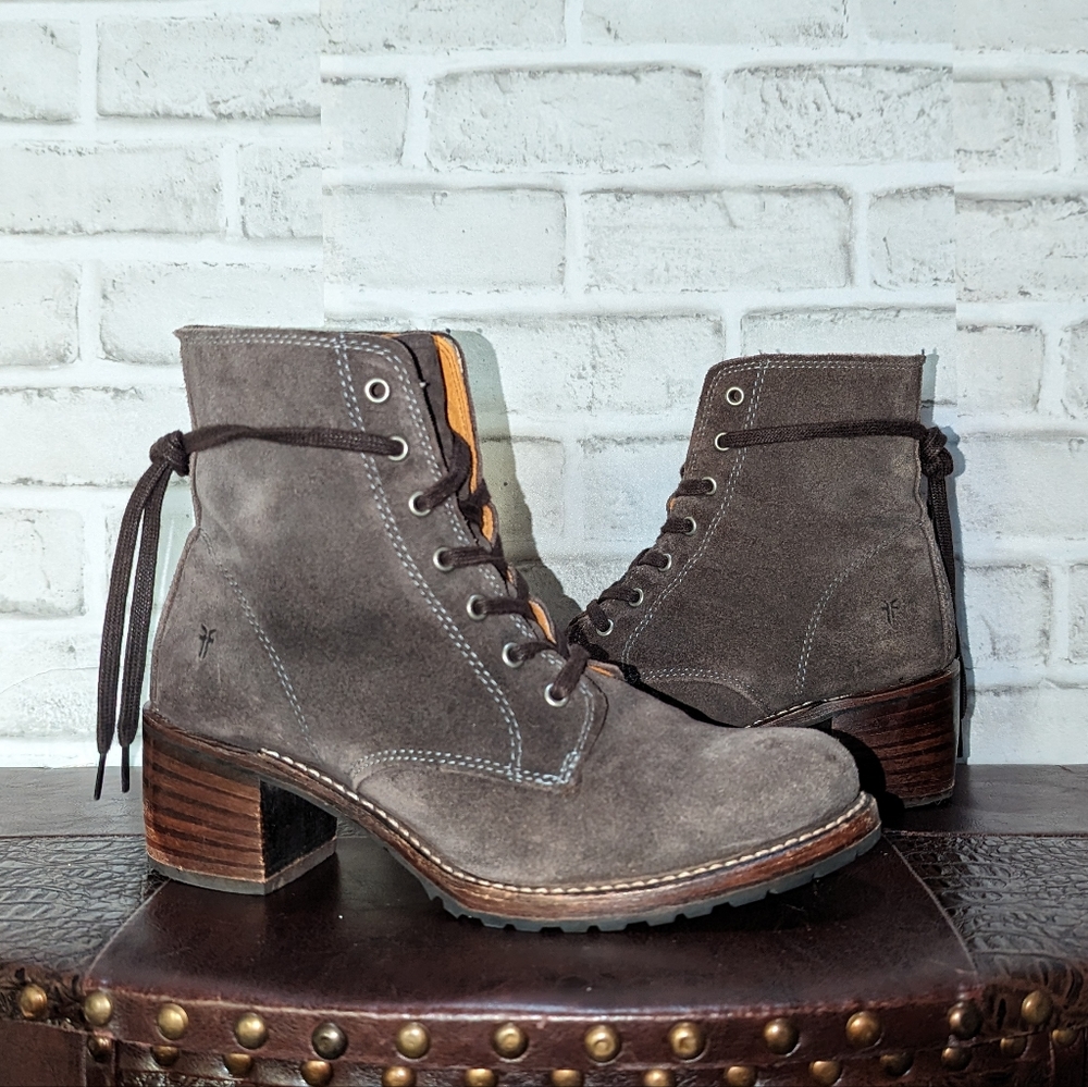 Frye Gray Suede Combat Boots